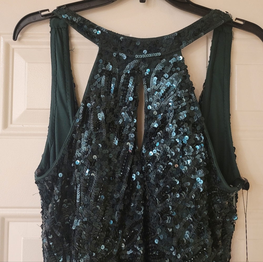 Macduggal Cassandra Stone Sleeveless Halter Draped Back Maxi Gown / Dress